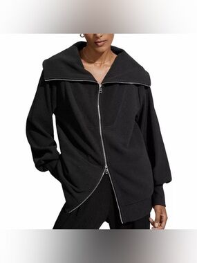 Varley Ells Ribbed Zip Sweater Jacket XS Black